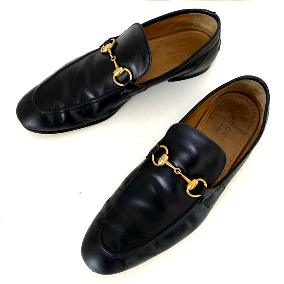 Gucci Jordaan Horsebit Leather Loafer Black Almond Toe Slip On Men's 8.5 - Picture 9 of 12